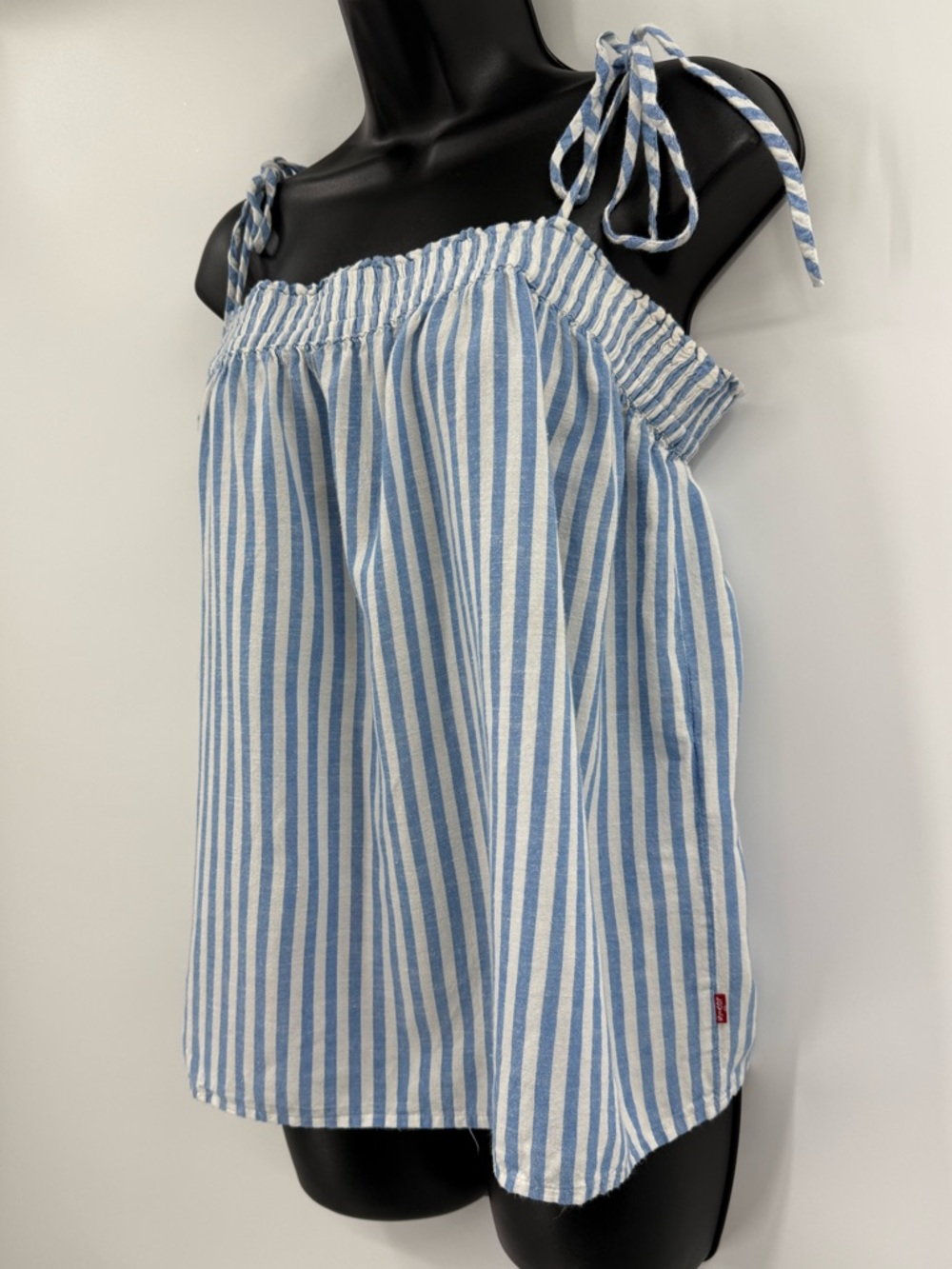 Levi's Striped Smocked Tie Shoulder Tank Top | Blue & White | XL
